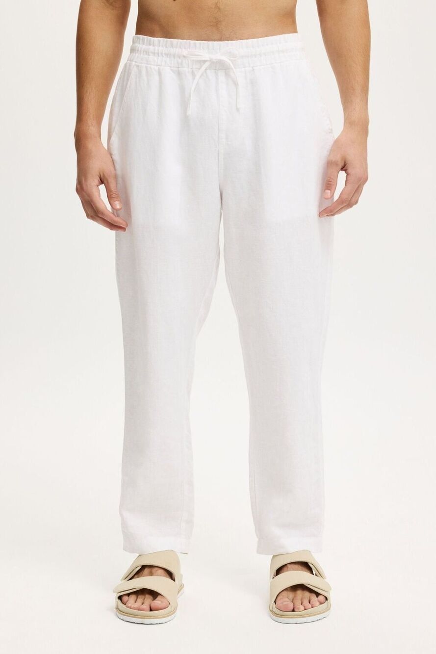 Cotton On Pants Mens Small White Drawstring 100% Linen Tapered Leg Pant